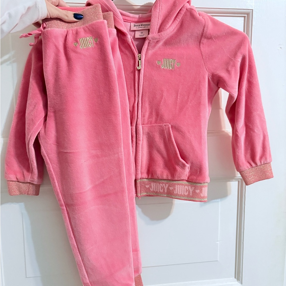 Juicy Couture Pink Velour Hoodie and Pants Set